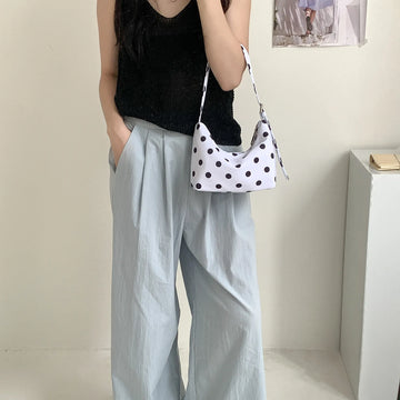 Qfdian Nylon Casual All Match Fashion Dot Shoulder Bags Women Y2k Aesthetic Simple Underarm Bag Vintage Office Lady Purses and Handbags